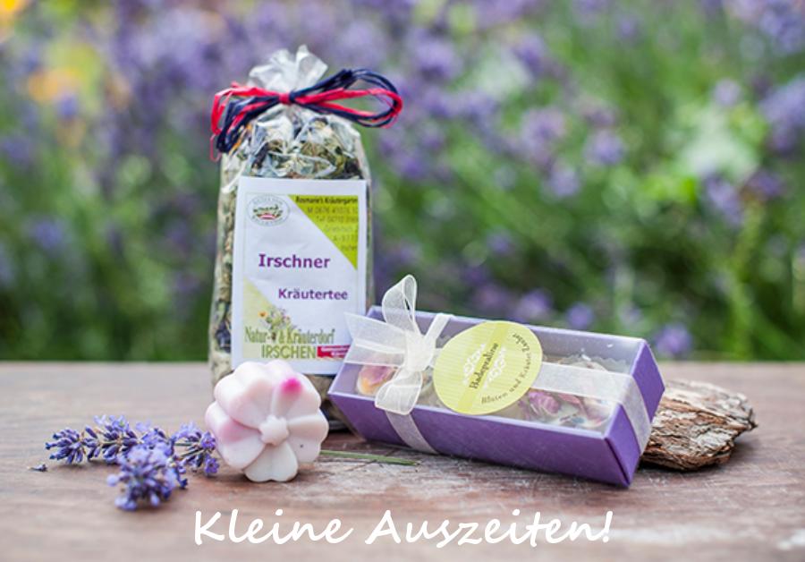 Für Kleine Auszeiten und Lebensfreude: Kräutertee und Badeschokolade aus Irschen. Zum Entspannen, Auftanken und Wohlfühlen.